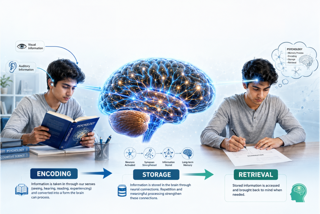 Process of Memory (Encoding → Storage → Retrieval)