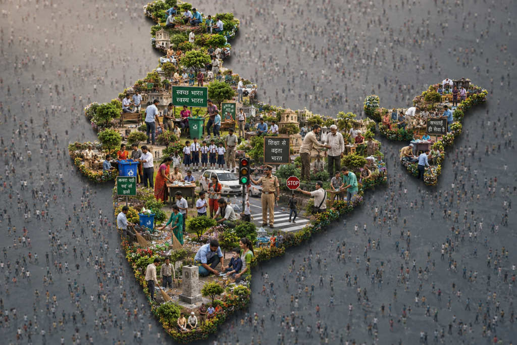 Map of India formed by thousands of positive everyday actions and responsible citizens